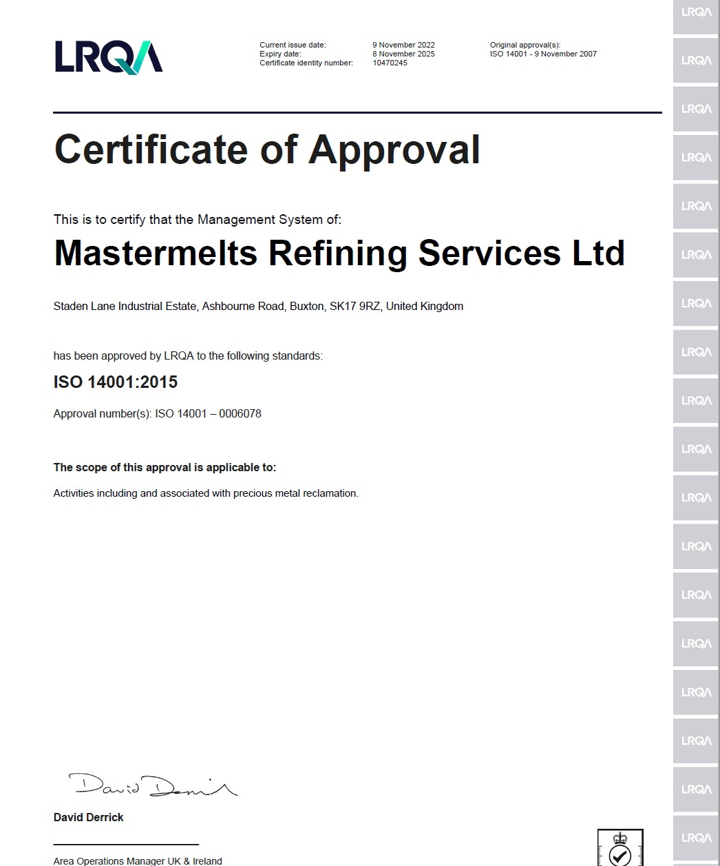 Refining – ISO 14001 Environmental LRQ 4003740