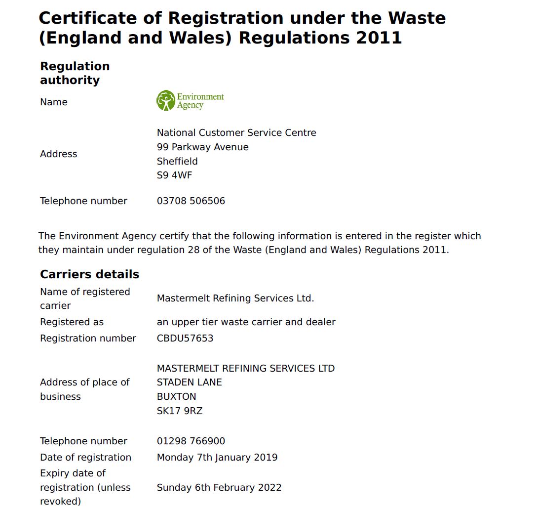 Refining – Waste Carriers License