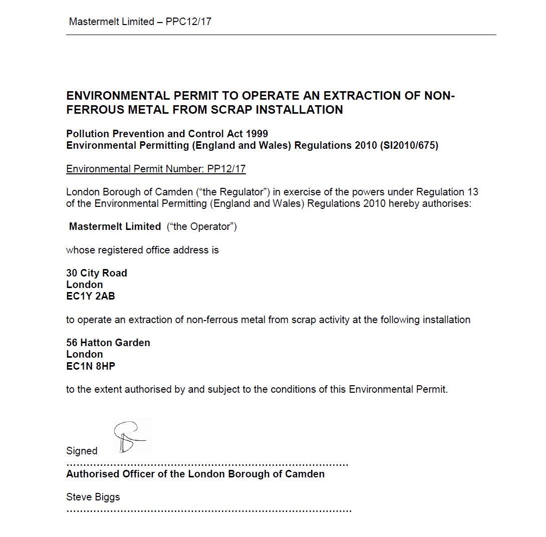 Mastermelt – LAPPC Permit to Operate