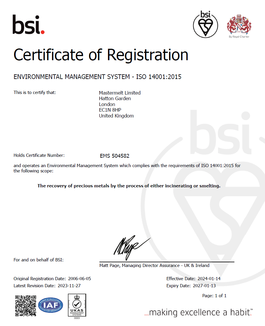 Mastermelt – ISO Environmental EMS 504582
