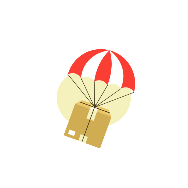 GIF animation of a falling parcel with a parachute