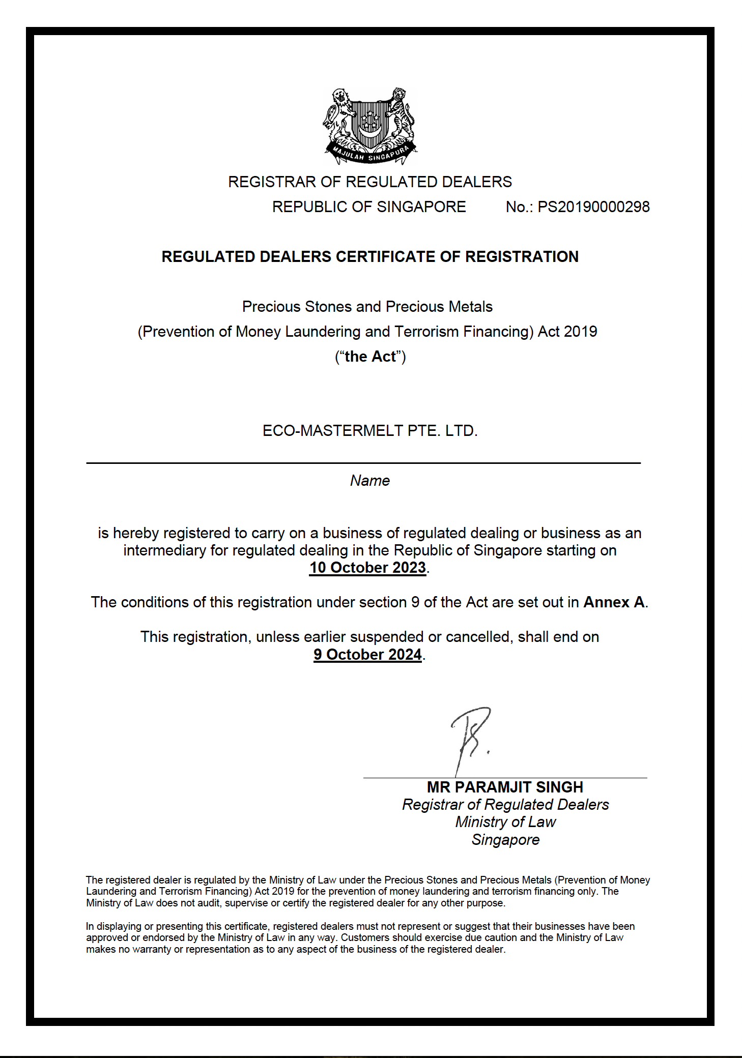 Ministry of Law PSPM Certificate for EMM till Oct 2024 1